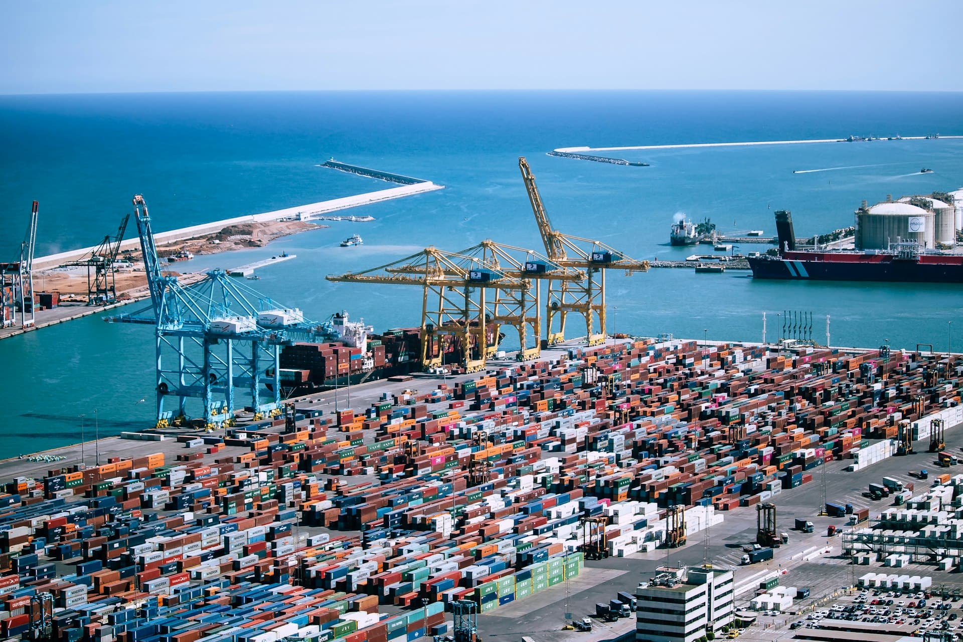 Freight containers seen from directly above, reading as a grid